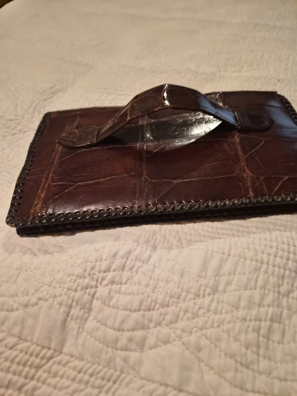 VTG 1950s Genuine Alligator Skin Hand Laced Clutch Purse United-Carr Snap 9x6